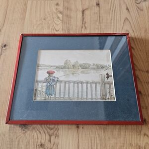 Vintage Metal Frame And Print "Lisbeth Angling" By Carl Larsson